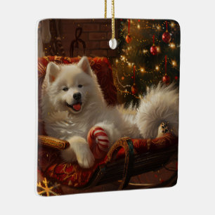 Samoyed Dog Christmas Festive Ceramic Ornament