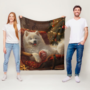 Samoyed Dog Christmas Festive  Fleece Blanket