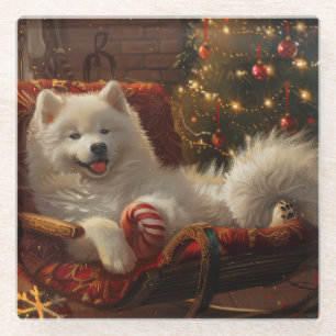 Samoyed Dog Christmas Festive  Glass Coaster
