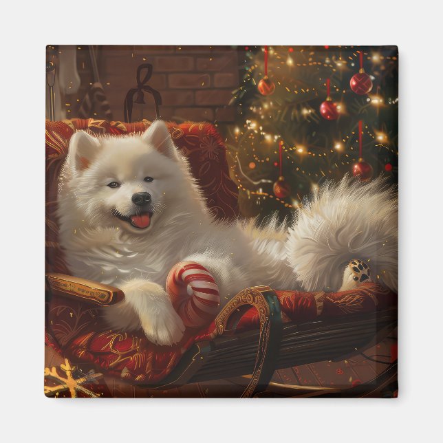 Samoyed Dog Christmas Festive  Magnet (Front)