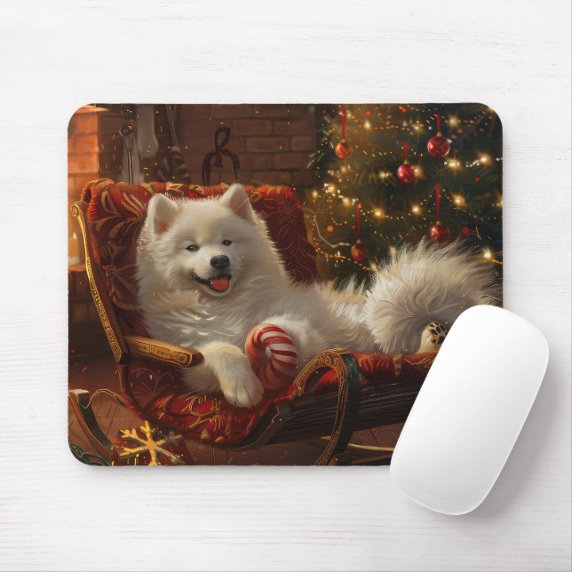 Samoyed Dog Christmas Festive  Mouse Pad (With Mouse)