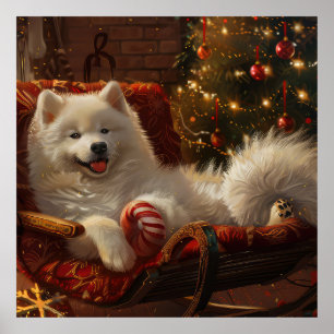 Samoyed Dog Christmas Festive Poster