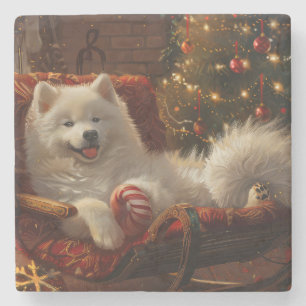 Samoyed Dog Christmas Festive  Stone Coaster