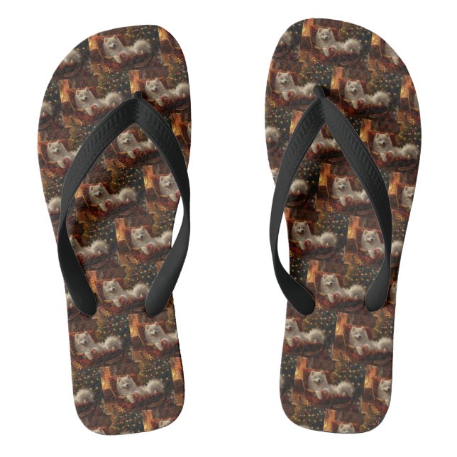Samoyed Dog Christmas Festive  Thongs (Footbed)