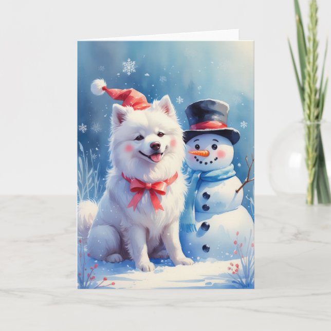 Samoyed Dog Christmas Greeting Card (Front)