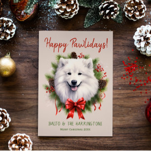 Samoyed Dog Christmas Happy Pawlidays Howlidays Holiday Card