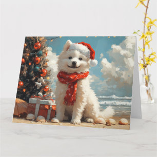 Samoyed Dog Christmas Vintage Beach Card