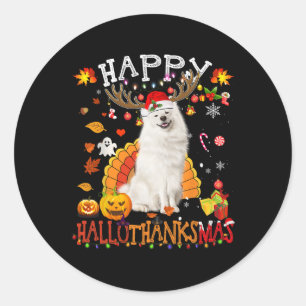 Samoyed Dog Halloween Christmas Dog Happy Hallotha Classic Round Sticker