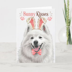 Samoyed Dog in Bunny Ears for Easter Holiday Card