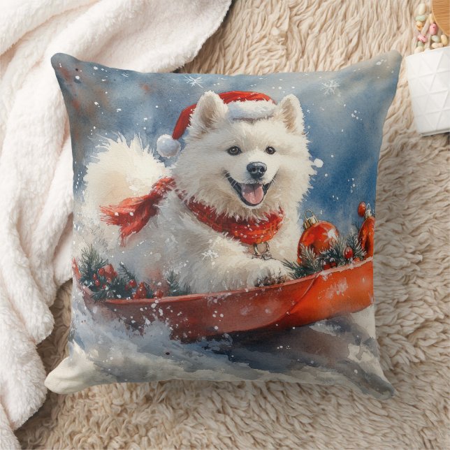 Samoyed Dog in Sledge Let it Snow Christmas Cushion (Blanket)