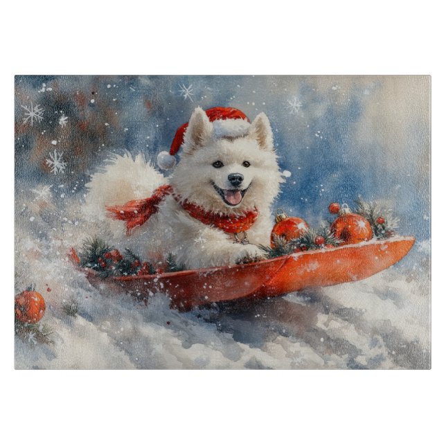 Samoyed Dog in Sledge Let it Snow Christmas Cutting Board (Front)