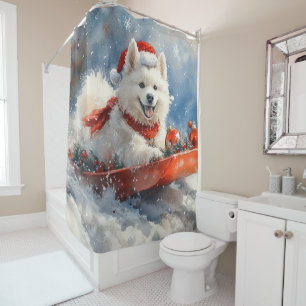 Samoyed Dog in Sledge Let it Snow Christmas Shower Curtain