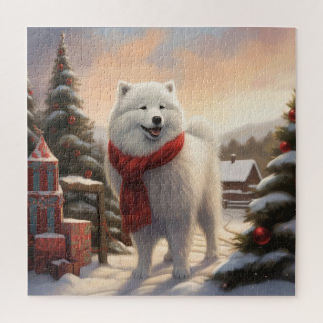 Samoyed Dog in Snow Christmas  Jigsaw Puzzle (Vertical)