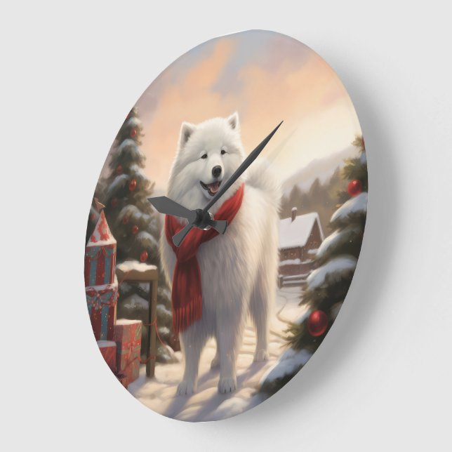 Samoyed Dog in Snow Christmas  Large Clock (Angle)