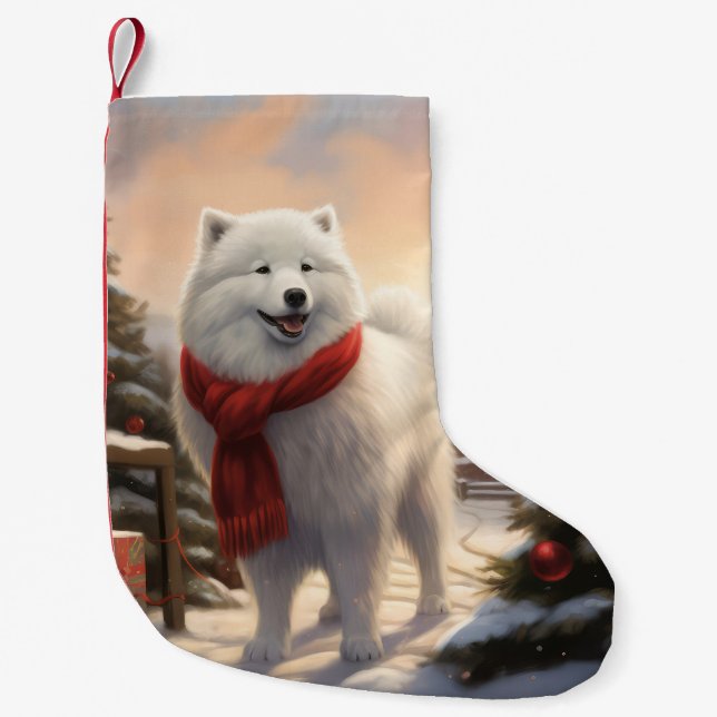 Samoyed Dog in Snow Christmas  Small Christmas Stocking (Front)