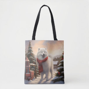 Samoyed Dog in Snow Christmas Tote Bag