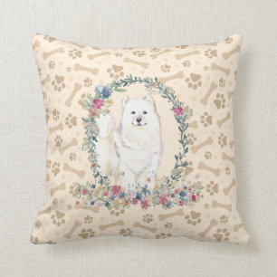 Samoyed Dog Paw Print & Floral Cute Cushion