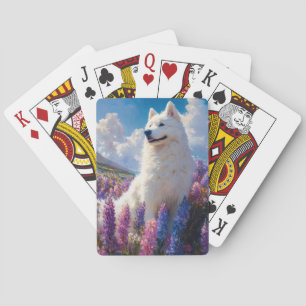 Samoyed Dog Purple Lupine Flowers Playing Cards