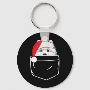 Samoyed Dog Santa Hat Christmas Pocket Fun Xmas  Key Ring