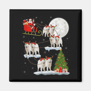 Samoyed Dog Santa Sleigh Flying Funny Magical Chri Magnet