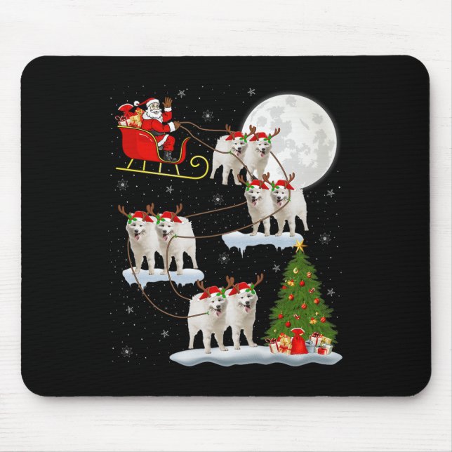 Samoyed Dog Santa Sleigh Flying Funny Magical Chri Mouse Pad (Front)