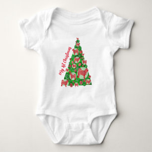 Samoyed Dog Silhouette 1 st Christmas Tree Red Bab Baby Bodysuit