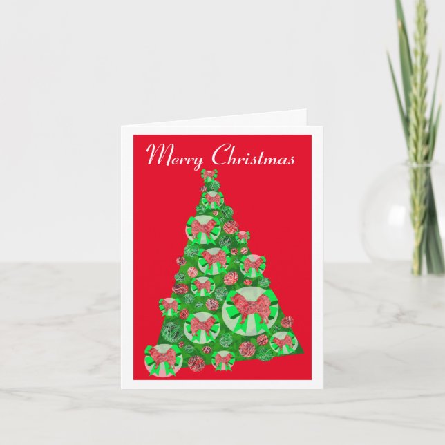 Samoyed Dog Silhouette Christmas Tree Red Card (Front)