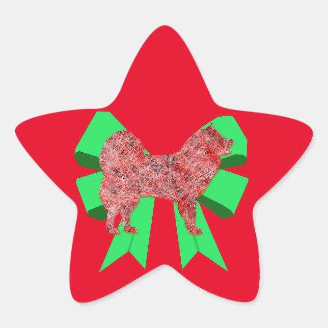 Samoyed Dog Silhouette Green Bow Christmas Star Sticker (Front)