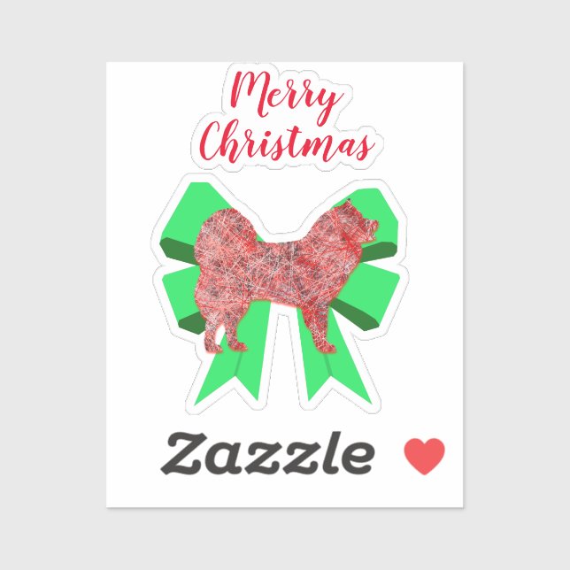 Samoyed Dog Silhouette Green Bow Christmas Sticker (Sheet)