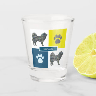 Samoyed Dog Silhouette & Paw Y&B Grid Shot Glass