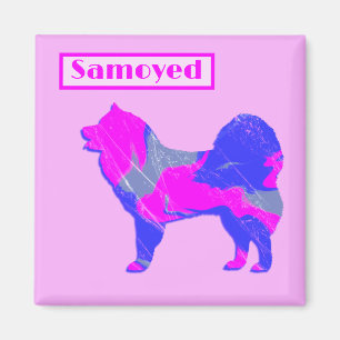 Samoyed Dog Silhouette Pink & Blue Silhouette Magnet