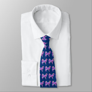 Samoyed Dog Silhouette Purple Blue Necktie