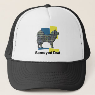 Samoyed Dog Silhouette Tricolour Grid Trucker Hat