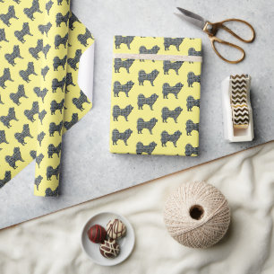 Samoyed Dog Silhouette Y&B Grid Yellow Wrapping Paper