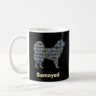 Samoyed Dog Silhouette Yellow & Black Grid Coffee Mug