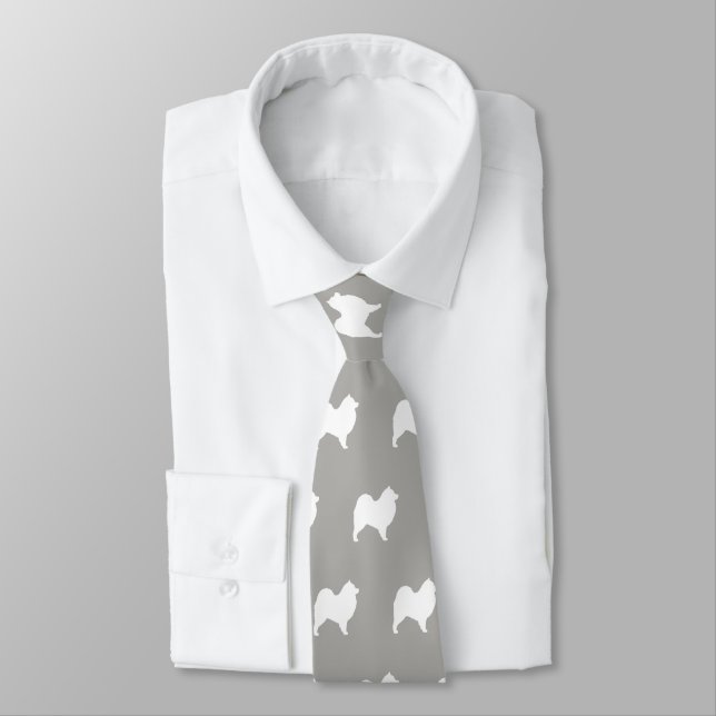Samoyed Dog Silhouettes Pattern Grey and White Tie (Tied)