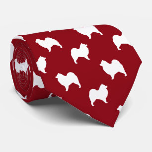 Samoyed Dog Silhouettes Pattern Red and White Tie