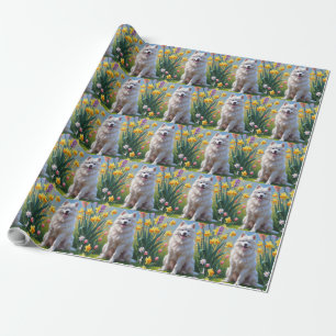 Samoyed Dog Spring Flowers Painting Wrapping Paper