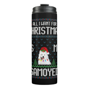 Samoyed Dog Ugly Christmas Sweater Thermal Tumbler