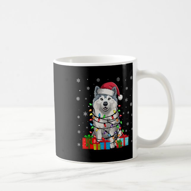 Samoyed Dog Ugly Xmas Lights Santa Hat Samoyed Dog Coffee Mug (Right)
