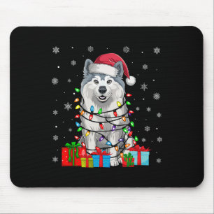 Samoyed Dog Ugly Xmas Lights Santa Hat Samoyed Dog Mouse Pad