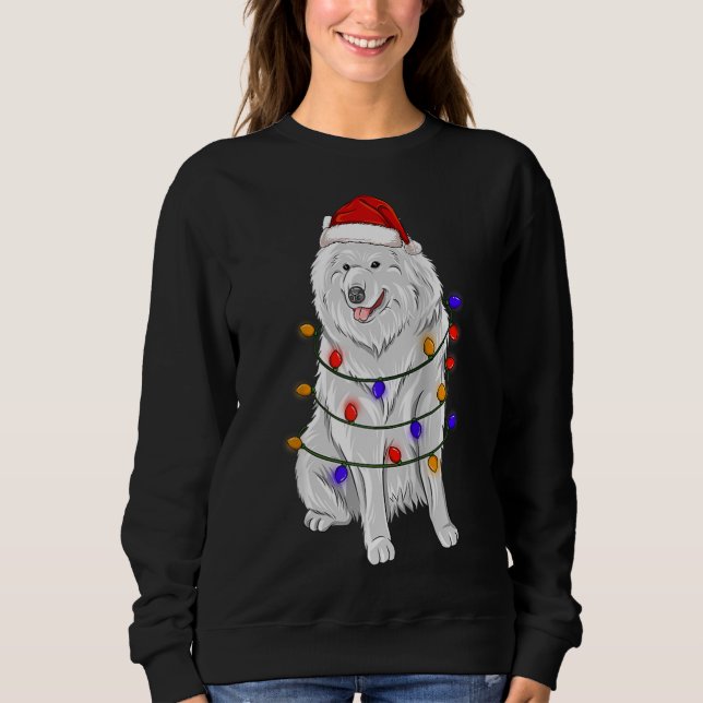 samoyed Dog Wearing Christmas Hat Lights Sweatshirt (Front)