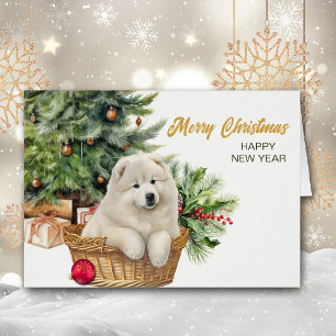 Samoyed Dog Wicker Basket Christmas Tree