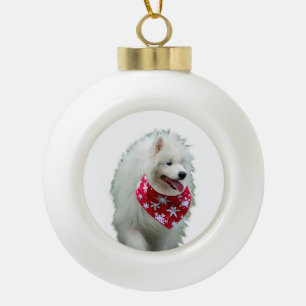 Samoyed Dog with Bandanna Round Christmas Ornament