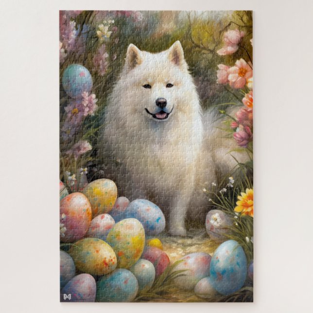 Samoyed Dog with Easter Eggs Holiday Jigsaw Puzzle (Vertical)