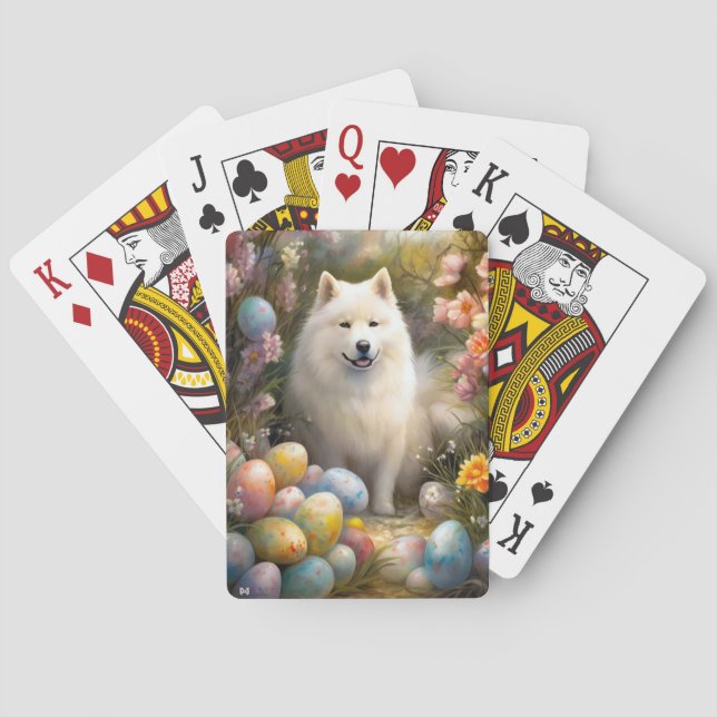 Samoyed Dog with Easter Eggs Holiday Playing Cards (Back)