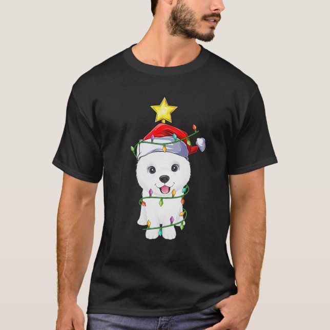Samoyed Dog Xmas Lighting Tree Matching Samoyed Ch T-Shirt (Front)
