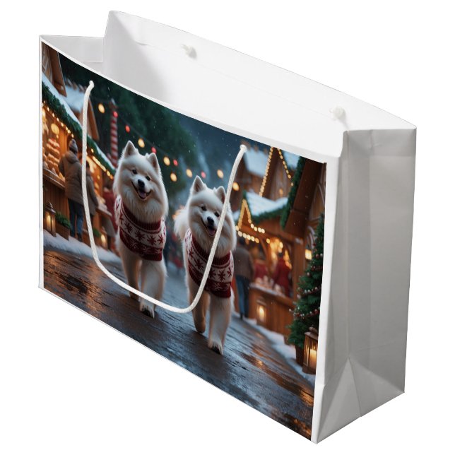 Samoyed Dogs Christmas Snow Holiday Large Gift Bag (Front Angled)