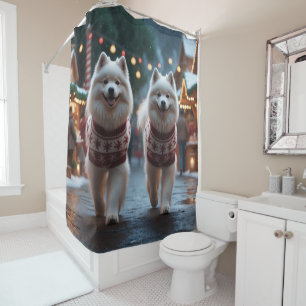 Samoyed Dogs Christmas Snow Holiday Shower Curtain