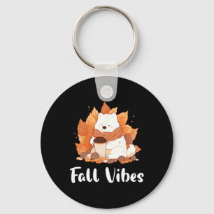 Samoyed Fall Vibes Funny Dog Pumpkin Spice Latte Key Ring